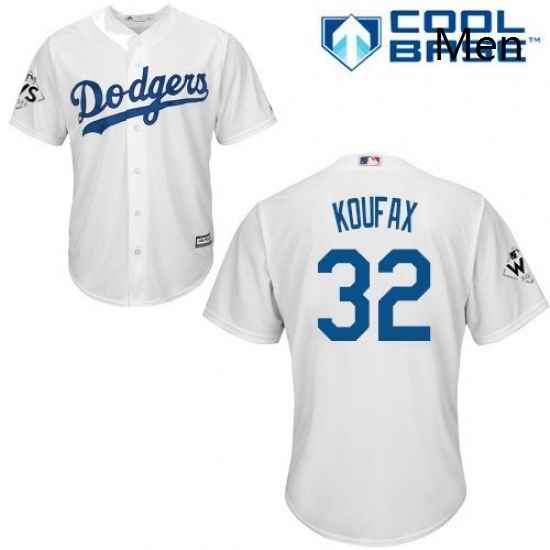 Mens Majestic Los Angeles Dodgers 32 Sandy Koufax Replica White Home 2017 World Series Bound Cool Base MLB Jersey